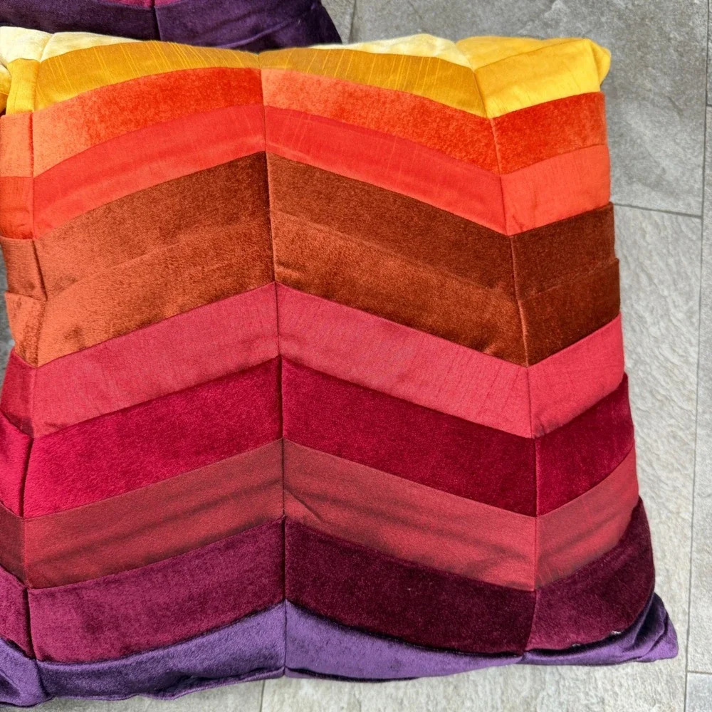 3 Pier 1 One decorative accent rainbow pillows 18‎ x 18 velvet velour